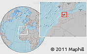 Gray Location Map of Kenitra, within the entire country, hill shading