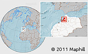 Gray Location Map of Kenitra, highlighted country, hill shading