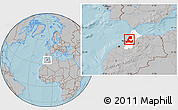 Gray Location Map of Kenitra, highlighted parent region, hill shading