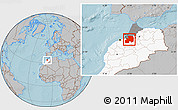 Gray Location Map of Khemisset, highlighted country, highlighted parent region, hill shading