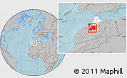 Gray Location Map of Khemisset, highlighted parent region, hill shading
