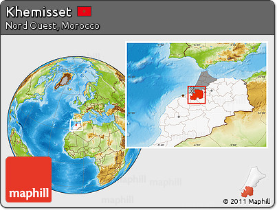 Physical Location Map of Khemisset, highlighted country, highlighted parent region