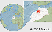 Savanna Style Location Map of Khemisset, highlighted country, hill shading