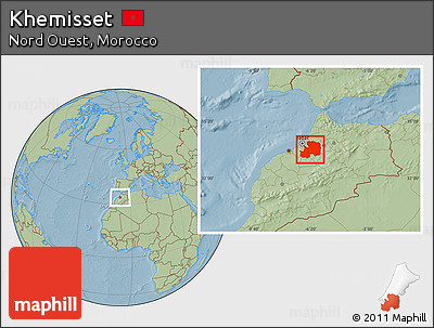 Savanna Style Location Map of Khemisset, hill shading