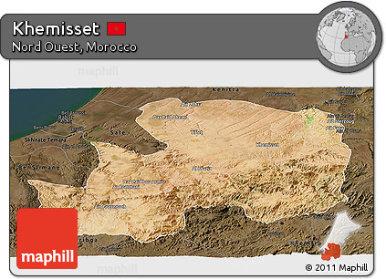 Satellite Panoramic Map of Khemisset, darken