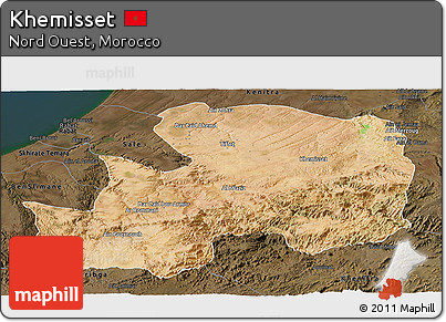 Satellite Panoramic Map of Khemisset, darken
