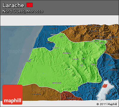 Political 3D Map of Larache, darken