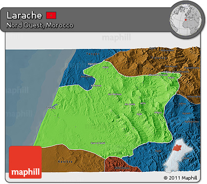 Political 3D Map of Larache, darken
