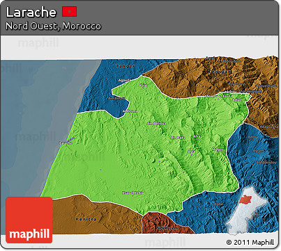 Political 3D Map of Larache, darken