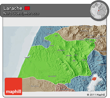 Political 3D Map of Larache, semi-desaturated
