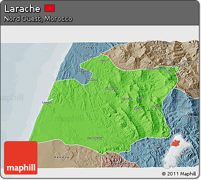 Political 3D Map of Larache, semi-desaturated