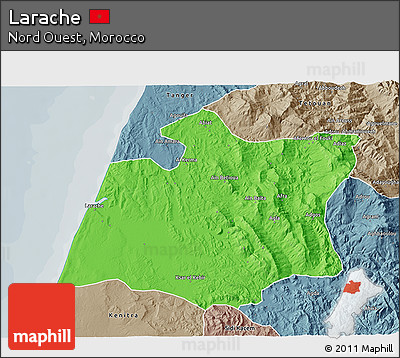 Political 3D Map of Larache, semi-desaturated