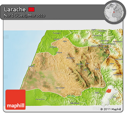 Satellite 3D Map of Larache, physical outside