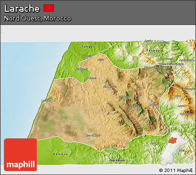 Satellite 3D Map of Larache, physical outside