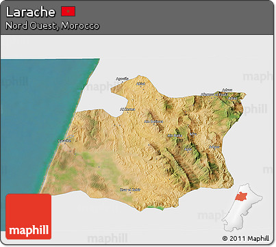 Satellite 3D Map of Larache, single color outside