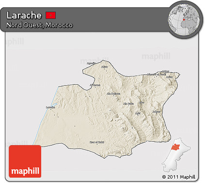 Shaded Relief 3D Map of Larache, cropped outside
