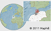 Savanna Style Location Map of Larache, highlighted country, highlighted parent region, hill shading
