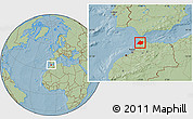 Savanna Style Location Map of Larache, hill shading