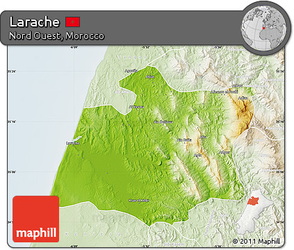 Physical Map of Larache, lighten