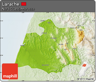 Physical Map of Larache, lighten