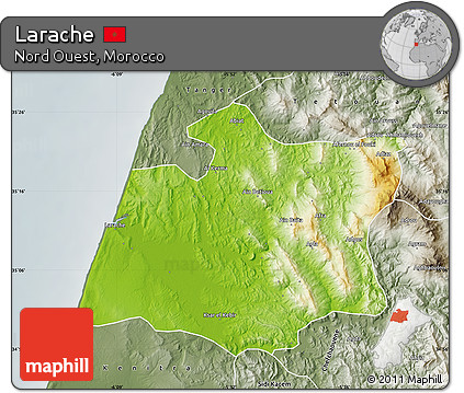 Physical Map of Larache, semi-desaturated