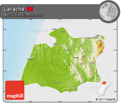Physical Map of Larache, single color outside