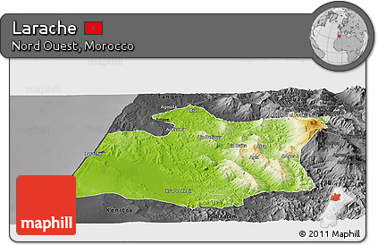 Physical Panoramic Map of Larache, darken, desaturated