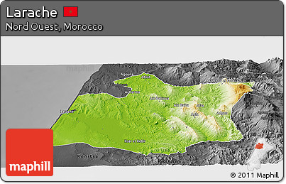 Physical Panoramic Map of Larache, darken, desaturated
