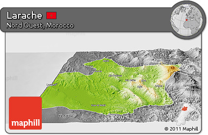 Physical Panoramic Map of Larache, desaturated