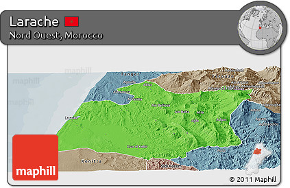 Political Panoramic Map of Larache, semi-desaturated