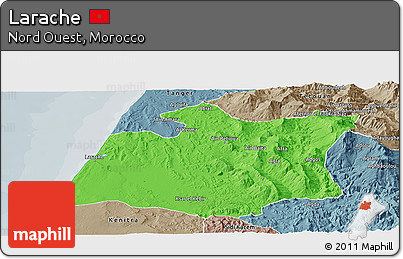 Political Panoramic Map of Larache, semi-desaturated
