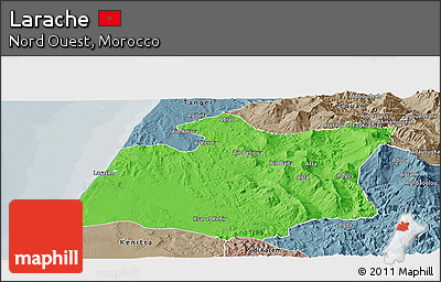 Political Panoramic Map of Larache, semi-desaturated