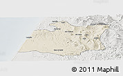 Shaded Relief Panoramic Map of Larache, lighten, semi-desaturated