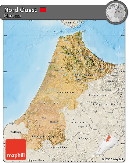Satellite Map of Nord Ouest, shaded relief outside