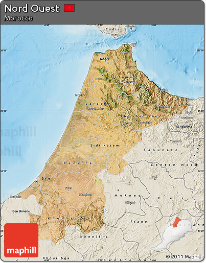 Satellite Map of Nord Ouest, shaded relief outside