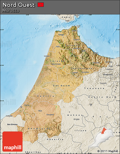 Satellite Map of Nord Ouest, shaded relief outside