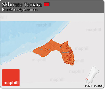 Political 3D Map of Skhirate Temara, single color outside