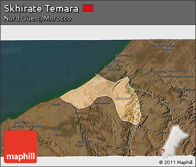 Satellite 3D Map of Skhirate Temara, darken