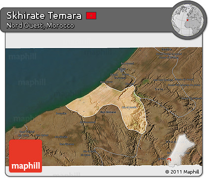 Satellite 3D Map of Skhirate Temara, darken