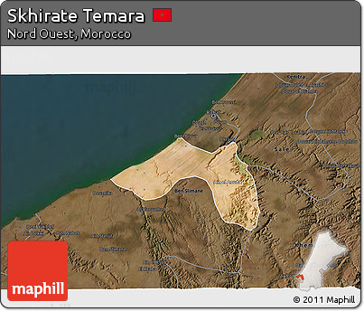 Satellite 3D Map of Skhirate Temara, darken