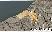 Satellite 3D Map of Skhirate Temara, darken, semi-desaturated