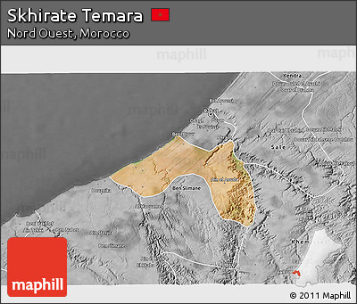 Satellite 3D Map of Skhirate Temara, desaturated