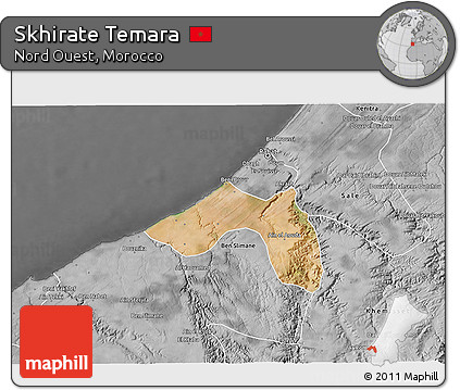 Satellite 3D Map of Skhirate Temara, desaturated