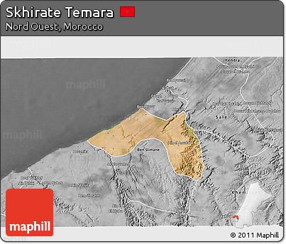 Satellite 3D Map of Skhirate Temara, desaturated