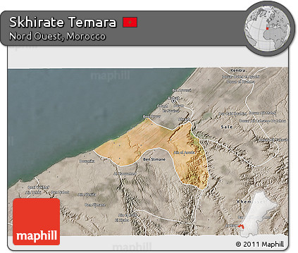 Satellite 3D Map of Skhirate Temara, semi-desaturated