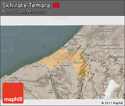 Satellite 3D Map of Skhirate Temara, semi-desaturated