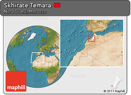 Satellite Location Map of Skhirate Temara, highlighted parent region, within the entire country