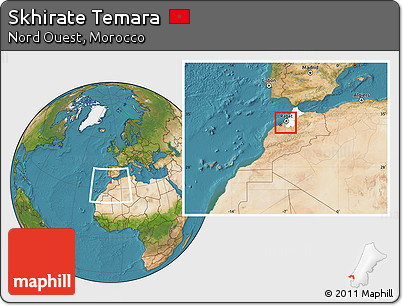 Satellite Location Map of Skhirate Temara, highlighted parent region, within the entire country