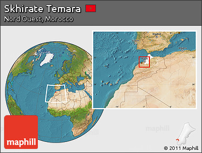 Satellite Location Map of Skhirate Temara, highlighted parent region, within the entire country