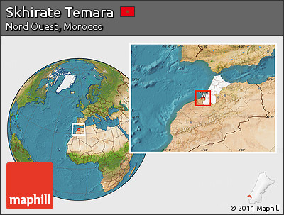 Satellite Location Map of Skhirate Temara, highlighted parent region